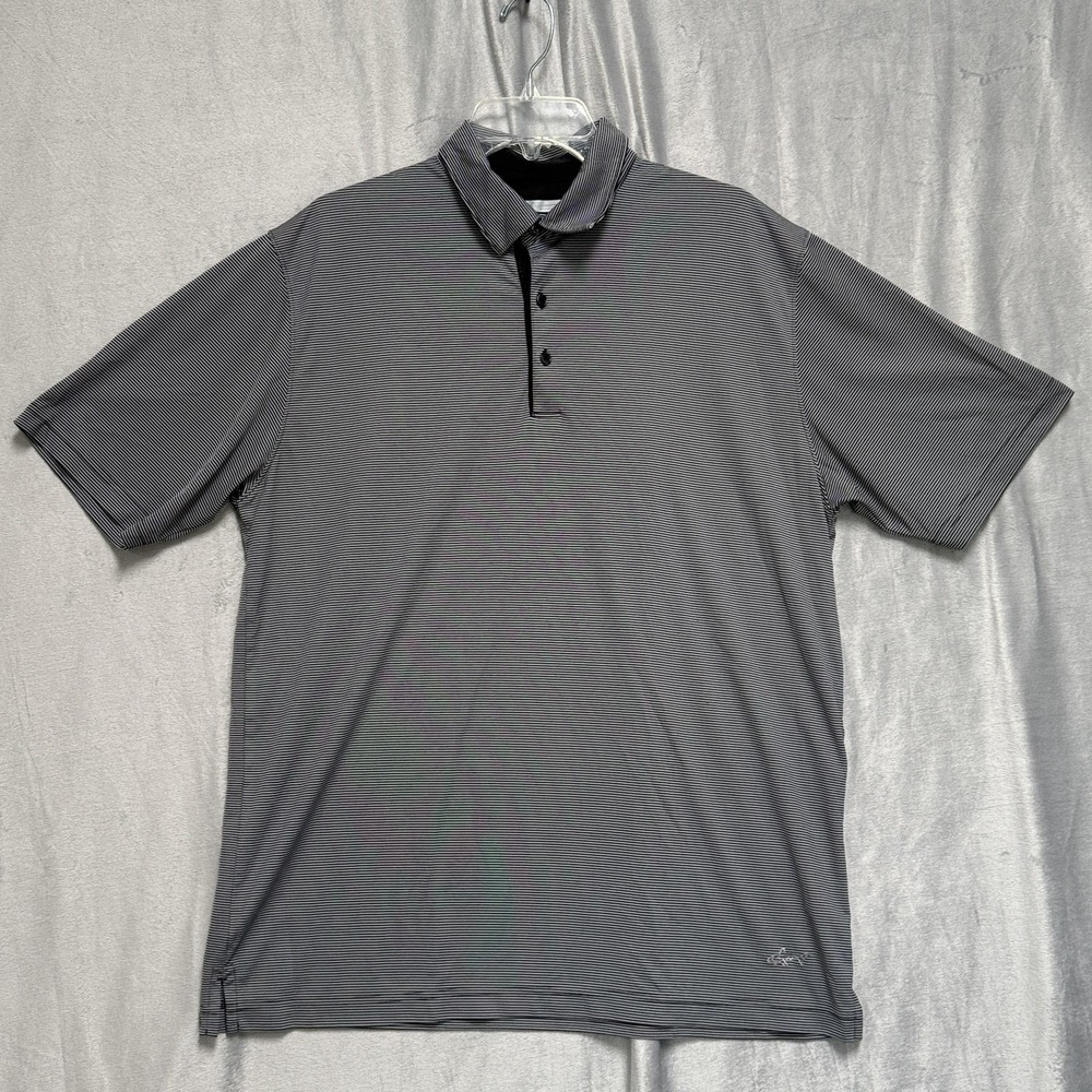 Greg Norman Polo Shirt Mens Large Gray Striped PlayDry Golf Performance Shark - Picture 1 of 8